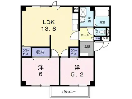 プレーヌ吉田(2LDK/2階)の間取り写真