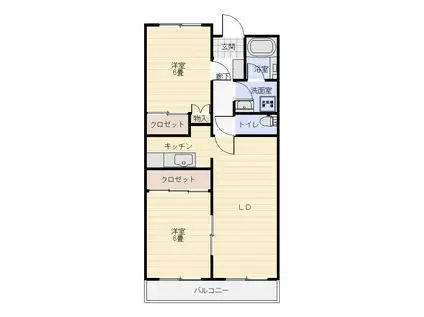 市川第四ビル(2LDK/1階)の間取り写真