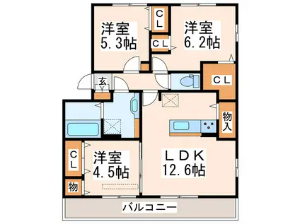 ラ・シャンス(3LDK/2階)の間取り写真