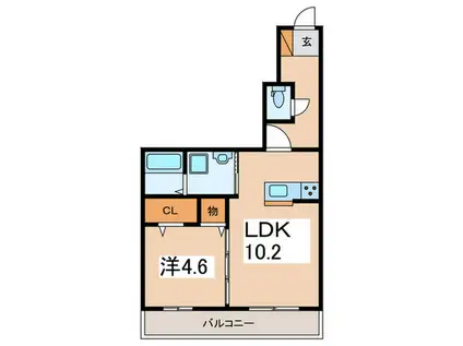 プラティア(1LDK/2階)の間取り写真