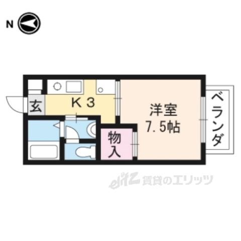 ヴァリュージュ御所ノ内(1K/2階)の間取り写真