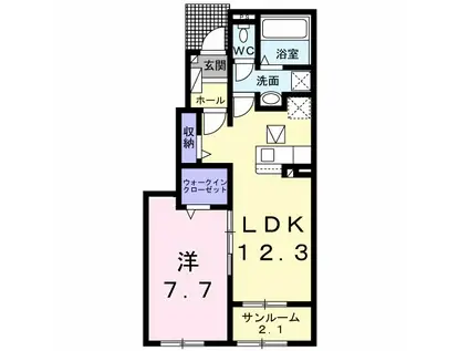 インハリット B(1LDK/1階)の間取り写真
