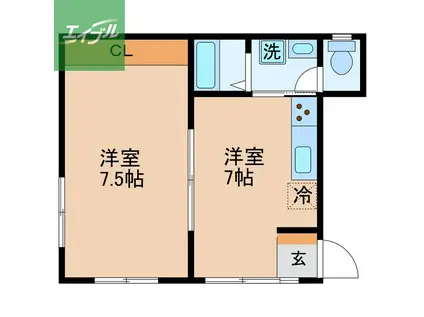 メゾンド文教(1DK/2階)の間取り写真