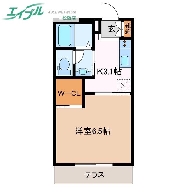 ボヌール泰山 F棟(1K/1階)の間取り写真