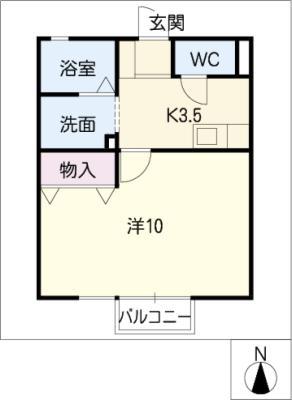 ラフィネ粧(1K/2階)の間取り写真