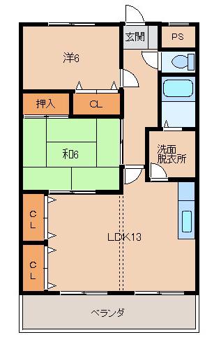フローラ重根(2LDK/2階)の間取り写真
