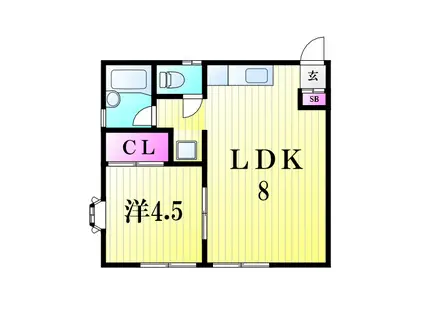 スカイハイツ柏(1LDK/1階)の間取り写真