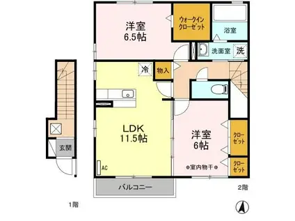 ライネスハイム B(2LDK/2階)の間取り写真