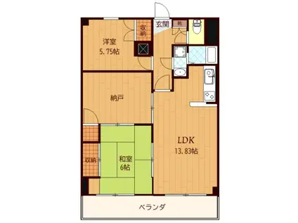 グランドハイツ八幡(3LDK/5階)の間取り写真