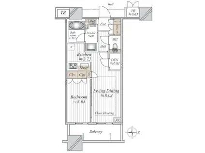 パークタワーグランスカイ(1SLDK/22階)の間取り写真