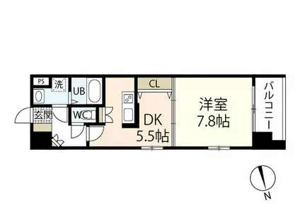 グラビスコート八丁堀(1DK/3階)の間取り写真
