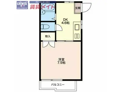 ベルハイツ(1DK/2階)の間取り写真