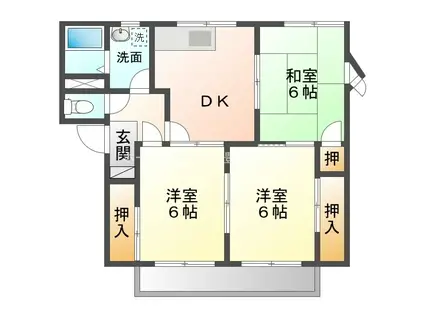 ユトリロ下地2 A棟(3DK/2階)の間取り写真