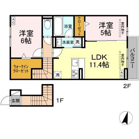 ウィット築地(2LDK/2階)の間取り写真
