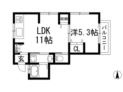光マンション(1LDK/3階)の間取り写真