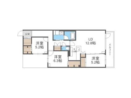 PRIME COURT LA FORET 平岸プライムコートラフォー(3LDK/2階)の間取り写真