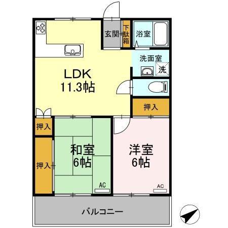 ハイツレーベン(2LDK/2階)の間取り写真