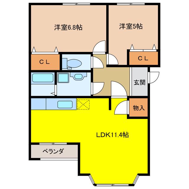 プリモディーネ(2LDK/2階)の間取り写真