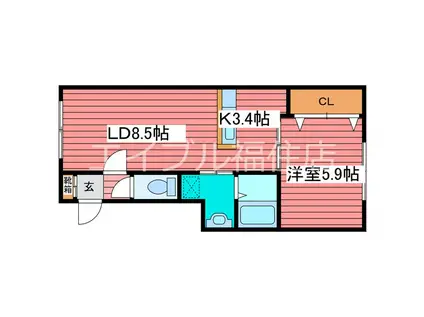 グランメール月寒公園B(1LDK/4階)の間取り写真