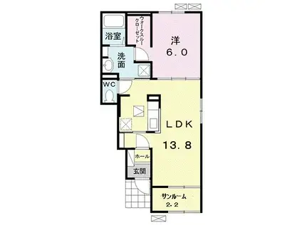 オリオン草深B(1LDK/1階)の間取り写真