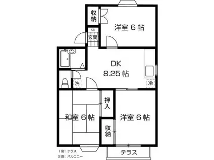 メンバーズタウン厚木A棟(3DK/2階)の間取り写真