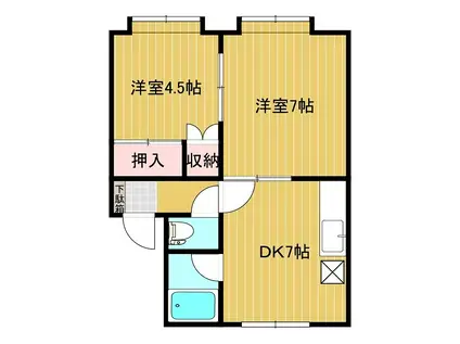 ラ・ロシェル(2DK/1階)の間取り写真