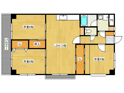 パールマンション東観音(3LDK/5階)の間取り写真