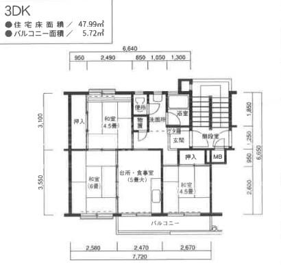 丸子南団地J8号棟(3DK/4階)の間取り写真