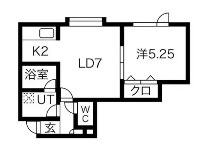 ハッピネス北郷II(1LDK/2階)の間取り写真