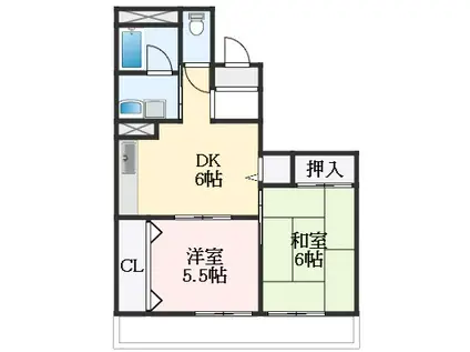 サンハイツ北花田第2(2LDK/4階)の間取り写真