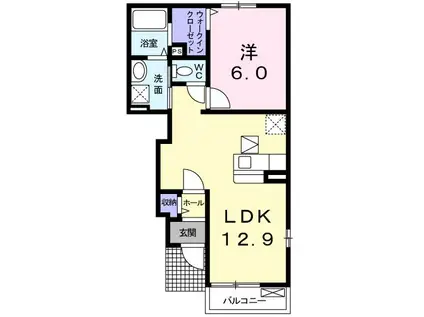 ホワイト・プレセアB(1LDK/1階)の間取り写真