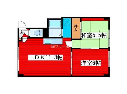 クレアール月寒B(2LDK/2階)の間取り写真