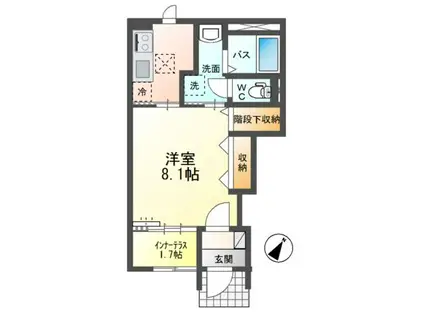 シルクII(1K/1階)の間取り写真