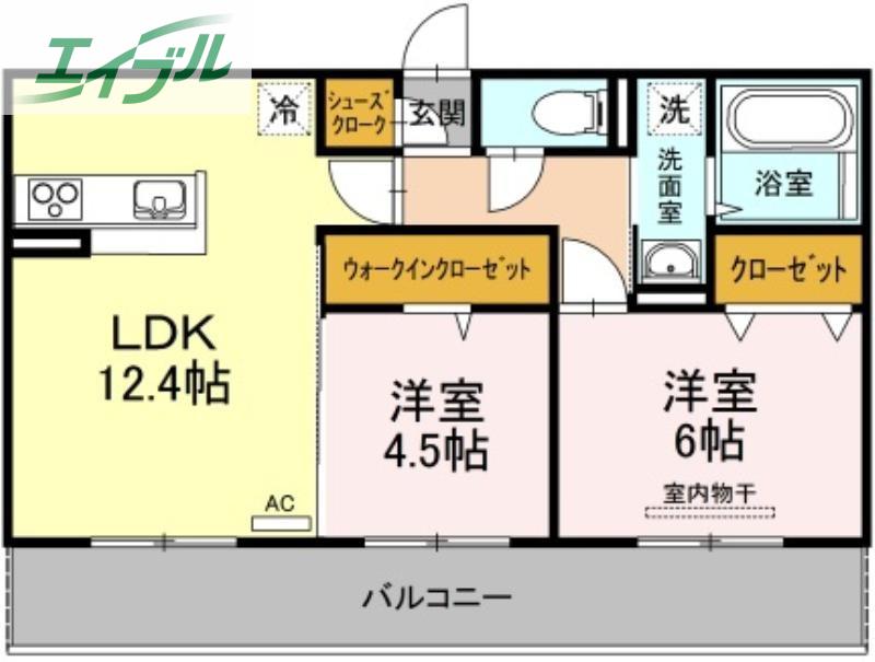 ゼンティール川崎地(2LDK/2階)の間取り写真