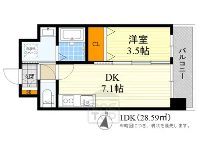 アンフィニ17マローネ(1DK/3階)の間取り写真