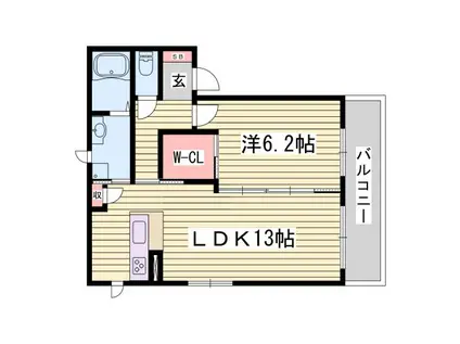 シャーメゾンかみやB棟(1LDK/1階)の間取り写真
