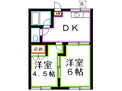 山桜ハイツ(2DK/2階)の間取り写真