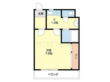 西マンション(1K/4階)の間取り写真