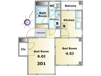 葵コーポ(2K/3階)の間取り写真