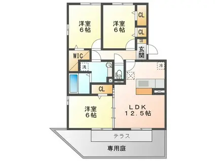 カーサフェリーチェ(3LDK/1階)の間取り写真