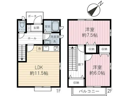 ドッグウッド宮前G棟(2LDK/1階)の間取り写真