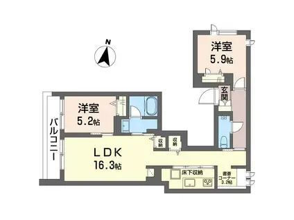 ラ ヴェルビー 小竹町(2SLDK/1階)の間取り写真