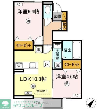 フォレストウッド A棟(2LDK/1階)の間取り写真