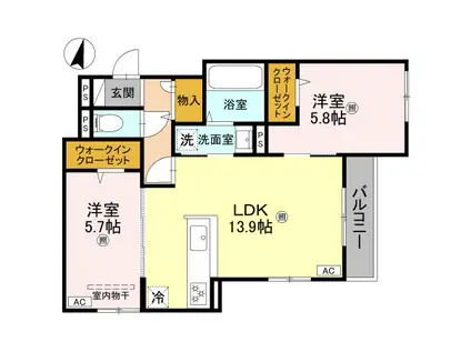 プライム金剛(2LDK/2階)の間取り写真