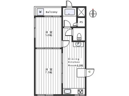 駒込コーポラス(2DK/4階)の間取り写真