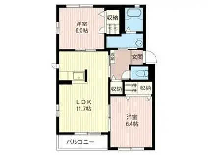 ルミエールB(2LDK/1階)の間取り写真