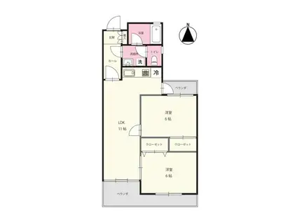 東急鷺沼スカイドエリング B棟(2LDK/4階)の間取り写真