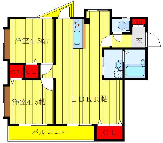 パールメゾン(2LDK/2階)の間取り写真