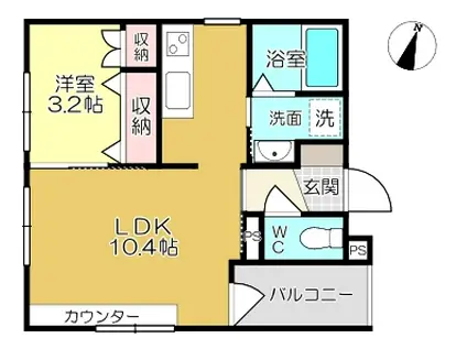 シャトン宇治(1LDK/3階)の間取り写真