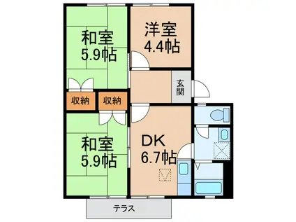 ディアス一本松(3DK/1階)の間取り写真